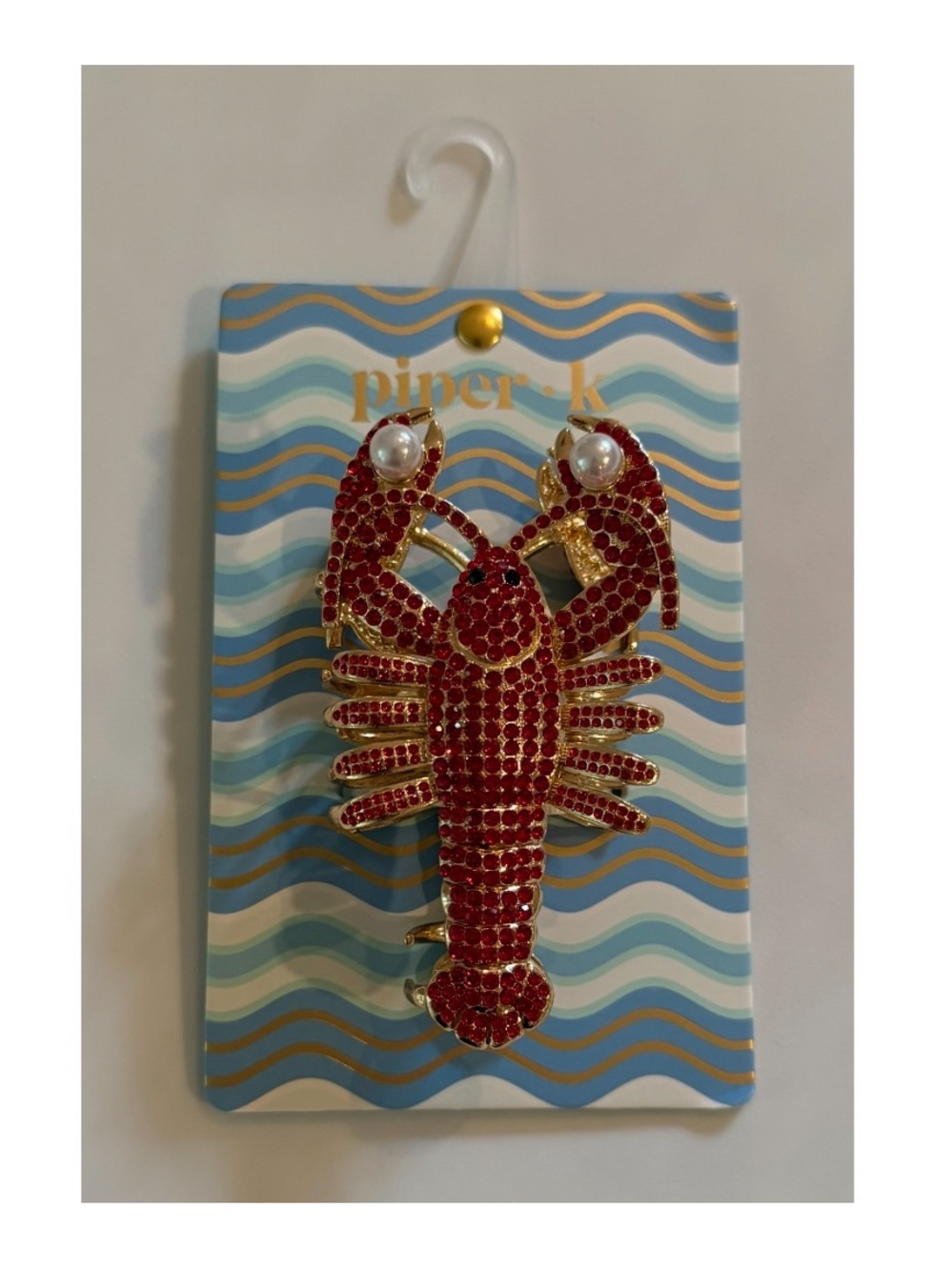 Piper k nwt Red Crystal Lobster Hair claw Clip with Pearl Accents